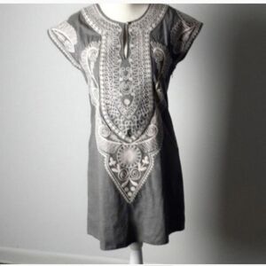 Theme Gray and Cream Embroidered Mini Dress